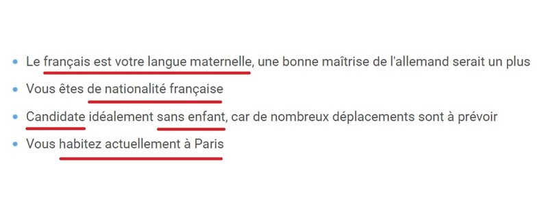 Beispiele für Diskriminierung in einer französischen Stellenausschreibung